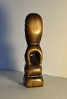 Vintage Maori Tiki Wood Hand Carved Figurine God Paua Shell Eyes New Zealand