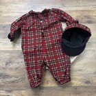 Vintage Mayfair Holiday Outfit With Hat Baby 6-9 Months Red Plaid Corduroy