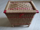Vtg Mcm Woven Wicker Standing Sewing Basket W handle Padded Top W notions