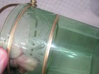 Vintage Mid Century Modern Green Glass Ice Bucket  Gold Trim  Gold Handle