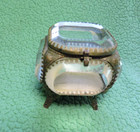 Antique Think Beveled Glass Jewelry Casket Pillow Box