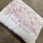 Vtg Red Work Embroidery 25   x16    Pillow W cover I Slept  Cottage Core Farm A1