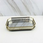Vintage Octagon Mirror Glass Tray Bedroom Vanity Dresser Cosmetic Perfume Holder