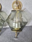 Vtg Pair Ceiling Light Smoked Glass Pendant Brass 3 Candle Union-made 1970s-80s