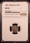 1853  arrows  Seated Liberty Half Dime - Ngc Au55 - Pleasant Choice Au  Pq 