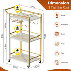 3 Tier Bar Cart  Mini Liquor Utility Cart For Wine Beverage Dinner Party  Rollin