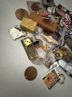 Junk Drawer Lapel Pin Tokens Lighter Multi Tool Lot Vintage Thimble Belt Buckle