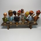 6 Piece Vintage Hand Carved Wood Mechanical Articulating Cork Bottle Stoppers