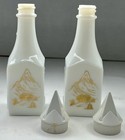 Set Of 2 Vintage Milkglass White Liquor Bottle Decanter With Lids Gold Mountains