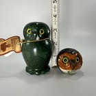 Mid Century Italian Carved Alibaster Owl Pair Glass Eyes Hermes Vintage