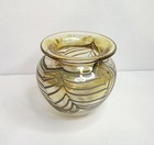 Rare Stacey Siegel 1987 Pulled Silver Feather Overlay Iridescent Art Glass Vase