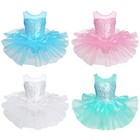 Kid Girls Sequin Sleeveless Ballet Dance Leotard Tutu Dress Dancewear Costume