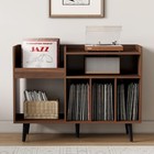 Set Of 2 Large Turntable Stands Vinyl Record Storage Cabinet Open Shelf Brown