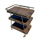 Vg Hamilton Cosco 3-tier Metal Rolling Bar Cart Gold Faux Wood Finish Expandable