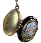 Antique 14k Gold Locket  Kiln-fired Enamel Plaque  Romantic Era Pendant  9 2gm