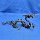 Vintage Chinese Dragon Cast Patinated Bronze Metal Feng Shui Statue Figure Luck
