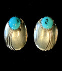 Vintage Native American Sterling Silver 925 Turquoise Pierced Earrings Signed 1 
