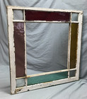 Large Antique Wood 9 Lite 32x33 Stained Textured Glass Window Sash Old 541-25b