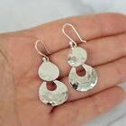 925 Sterling Silver Hammered Double Drop Dangle Earrings Handmade Artisan Es158