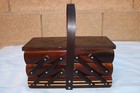 Vintage Sewing Box Wood Basket 3 Tier Accordion W  Legs Dovetailed Poland