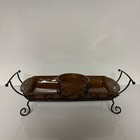 Home And Garden Party Stoneware Collection Serving Tray Bowl Metal Stand Set