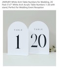 White Arch Acrylic Table Numbers 1-20 W  Stands 5    X 7    For Weddings   Events