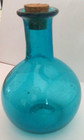 Vintage Blue Glass Bottle Cork Potion Medicine Apothecary Round Flask Antique