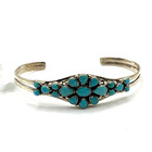 Southwestern Style Cuff Bracelet Size 7  Turquoise Cluster Sterling Silver