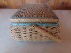 Singer Sewing Basket Box Woven Blue Wicker Mid Century Plays Music With Contents