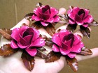 Four Metal Roses  Flowers   Leaves For Accents  Embellishment  Pink Magenta