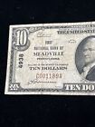1929  10 First National Bank  Meadville Pennsylvania National Currency Ch  4938