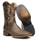 Men s Brown Genuine Leather Western Cowboy Boots Rodeo Square Toe Botas Vaqueras