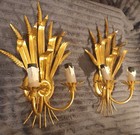 2 Beautiful Vintage Gold Gilt Wheatsheaf Wall Light Sconces Attributed Hans Kogl