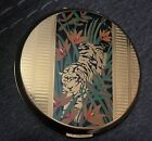 Stratton Gold Compact Divided Pill Box  W Mirror Embossed  Tiger Design 