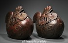 7 4 old Chinese Dynasty Bronze Gilt Chicken Incense Burner Censer Statue Pair