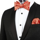 Mens Paisley Jacquard Self-tie Bow Tie Pocket Square Set Red Gold