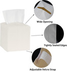 Square Tissue Box Cover 2 Pack Faux Leather Linen Pattern Tissue Holder White