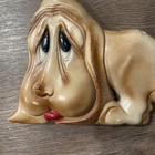 Vintage Basset Hound Dog Puppy Ceramic Wall Hanging Sad Home Decor Art