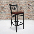 Hercules Black Metal Barstool With Burgundy Vinyl Seat - X Back Design