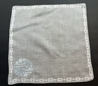 A  Vintage White Hankie Madeira Style Embroidered Blue Monogram T Wedding Bride