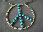 Southwestern Turquoise Snake Eye Cluster Sterlin Silver Peace Sign Link Necklace