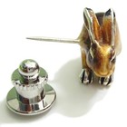 Saturno Silver Rabbit Lapel Pin Brooch Brown Enamel Tie Tack Used