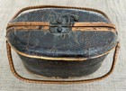 Vintage   Antique Barrel-style Sewing Box Embossed Floral Leather Pre-1930