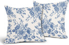 Blue Floral Pillow Covers 18x18 Inch Vintage Flower Blue White Decorative Throw 