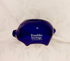 Vintage Advertising Coin Bank Blue Ceramic Piggy Bank For Franklin Savings L