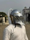 Steel Clasp Visored Gothic Knight Helmet With Plume   Larp Cosplay Medieval Arm