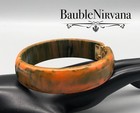 Vintage Plastic Bakelite Era Pumpkin Orange   Green Marbled Clamper Bracelet