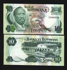 Botswana 10 Pula P-4b Nd 1976 Bird Unc Rare Very Low Serial   Animal Bank Note