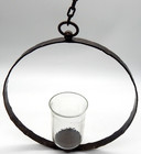 Metal Large Brutalist 16  Hanging Beveled Glass Candle Holder W chain   S-hook