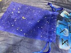 Resin Blue   White Shimmer Old Norse Futhark Runes Set   Velvet Bag